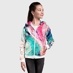 Толстовка на молнии детская Волнистые розово-голубые плитки, цвет: 3D-белый — фото 2