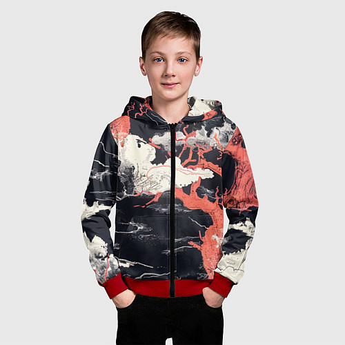 Детская толстовка на молнии Паттерн с деревьями в японском стиле - нейросеть / 3D-Красный – фото 3