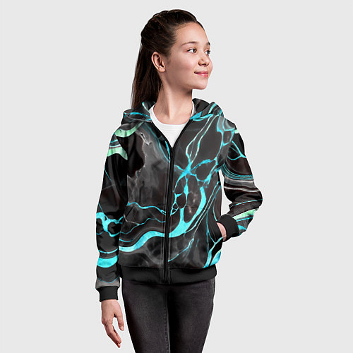 Детская толстовка на молнии Голубые флюиды на чёрном фоне / 3D-Черный – фото 4