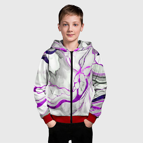 Детская толстовка на молнии Фиолетово-белый мрамор / 3D-Красный – фото 3