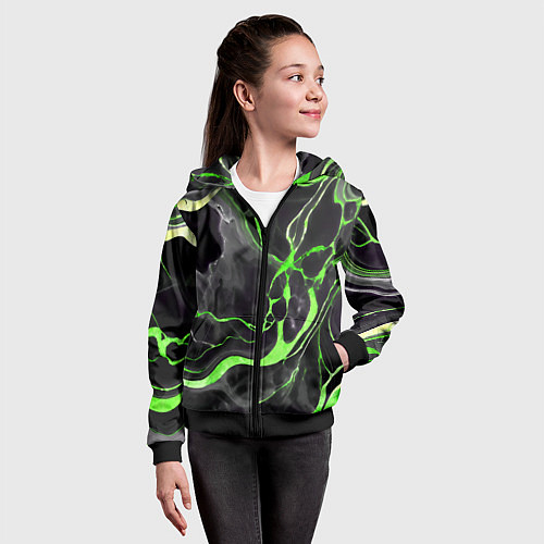 Детская толстовка на молнии Зелёно-чёрный мрамор / 3D-Черный – фото 4