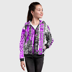Толстовка на молнии детская Киберпанк паттерн фиолетовый, цвет: 3D-черный — фото 2