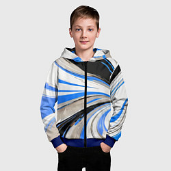 Толстовка на молнии детская Волнистые бело-синие линии на чёрном фоне, цвет: 3D-синий — фото 2
