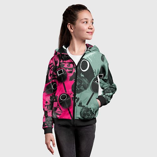 Детская толстовка на молнии Маски из игры в кальмара / 3D-Черный – фото 4