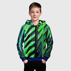 Толстовка на молнии детская Чёрно-зелёная абстракция, цвет: 3D-синий — фото 2
