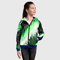 Толстовка на молнии детская Зелёно-белая абстракция на чёрном фоне, цвет: 3D-синий — фото 2