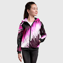 Толстовка на молнии детская Бело-розовые острые полосы на чёрном фоне, цвет: 3D-черный — фото 2