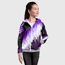 Толстовка на молнии детская Бело-фиолетовые острые полосы на чёрном фоне, цвет: 3D-меланж — фото 2