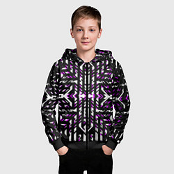 Толстовка на молнии детская Чёрно-фиолетовые диагональные полосы на белом фоне, цвет: 3D-черный — фото 2