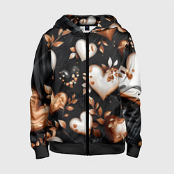 Толстовка на молнии детская Сердечки и листочки, цвет: 3D-черный