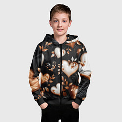 Толстовка на молнии детская Сердечки и листочки, цвет: 3D-черный — фото 2