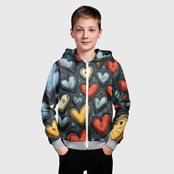 Толстовка на молнии детская Разноцветные сердца, цвет: 3D-меланж — фото 2