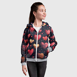 Толстовка на молнии детская Красные и золотые сердечки, цвет: 3D-меланж — фото 2
