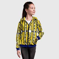 Толстовка на молнии детская Чёрно-жёлтые техно полосы на белом фоне, цвет: 3D-синий — фото 2