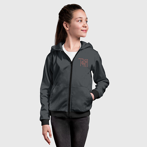 Детская толстовка на молнии Вязью Татьяна - красная надпись / 3D-Черный – фото 4