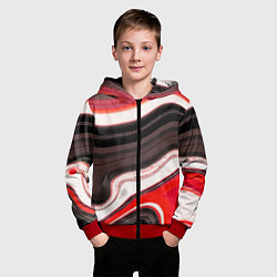 Толстовка на молнии детская Волнистые горизонтальные чёрно-красные полосы на б, цвет: 3D-красный — фото 2