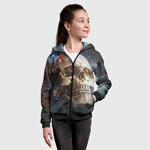 Детская толстовка на молнии Череп - космос / 3D-Черный – фото 4
