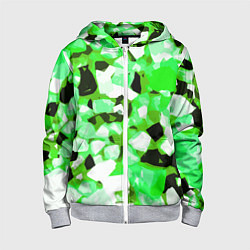 Детская толстовка на молнии Green and white abstraction on a black background