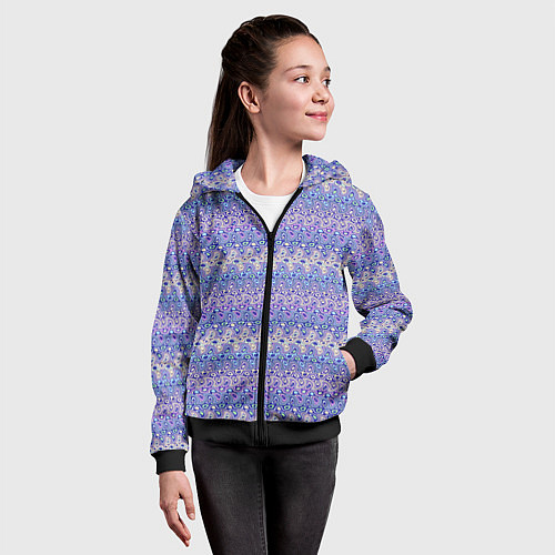 Детская толстовка на молнии Сиреневый с полосатым узором паттерн / 3D-Черный – фото 4
