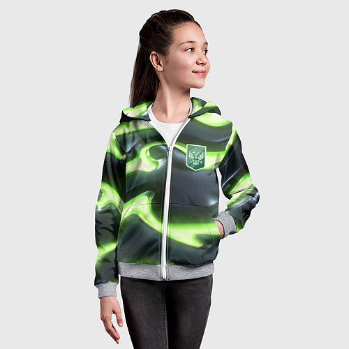 Детская толстовка на молнии Зеленый неоновый камуфляж / 3D-Меланж – фото 4