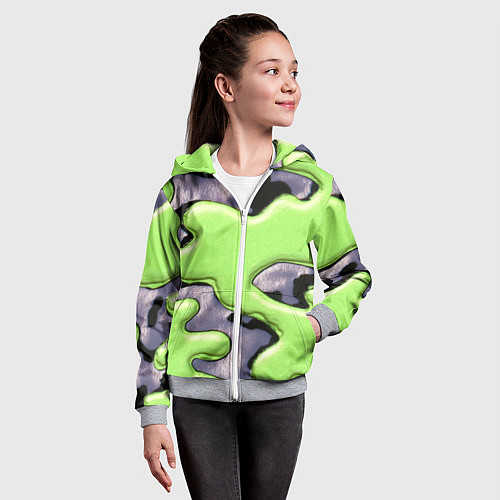 Детская толстовка на молнии Зеленый объемный камуфляж / 3D-Меланж – фото 4