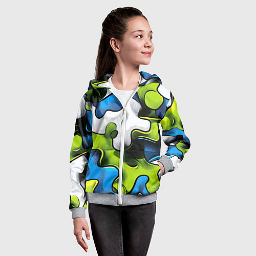 Детская толстовка на молнии Камуфляж в стиле графитти / 3D-Меланж – фото 4