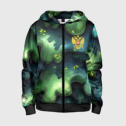 Толстовка на молнии детская Летний абстрактный камуфляж, цвет: 3D-черный