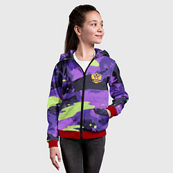 Толстовка на молнии детская Герб РФ на фиолетовом камуфляже, цвет: 3D-красный — фото 2