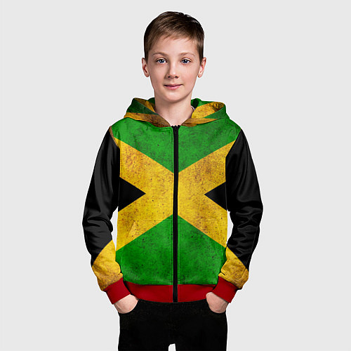 Детская толстовка на молнии Jamaica flag / 3D-Красный – фото 3