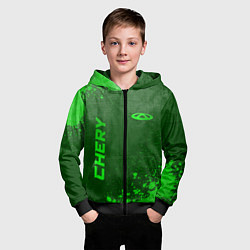 Толстовка на молнии детская Chery - green gradient вертикально, цвет: 3D-черный — фото 2