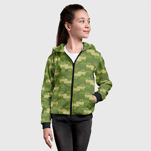 Детская толстовка на молнии Зеленый камуфляж / 3D-Черный – фото 4