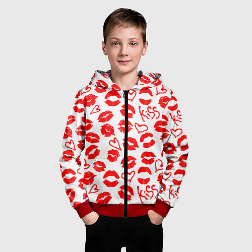 Детская толстовка на молнии Губы и сердца / 3D-Красный – фото 3
