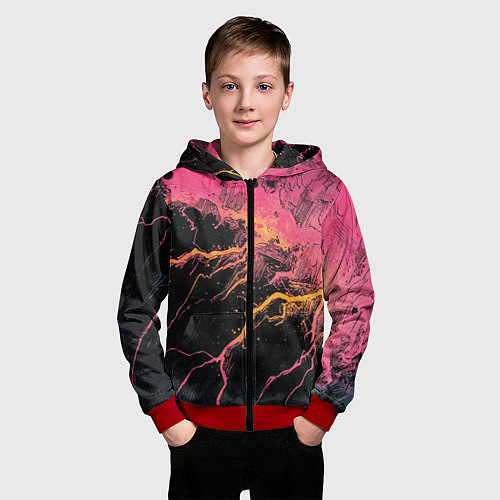 Детская толстовка на молнии Абстрактные молнии текстура / 3D-Красный – фото 3