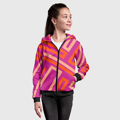 Детская толстовка на молнии Прямоугольники по диагонали-фиолетовый, оранжевый / 3D-Черный – фото 4