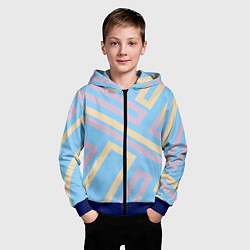 Толстовка на молнии детская Прямоугольники по диагонали-голубой, бежевый, цвет: 3D-синий — фото 2