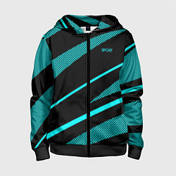 Детская толстовка на молнии Sport чёрный и неоновый голубой абстракция с полос