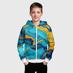 Толстовка на молнии детская Синяя абстракция с золотым, цвет: 3D-белый — фото 2