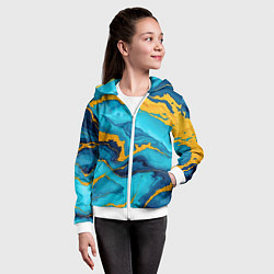Толстовка на молнии детская Синяя абстракция с золотым, цвет: 3D-белый — фото 2
