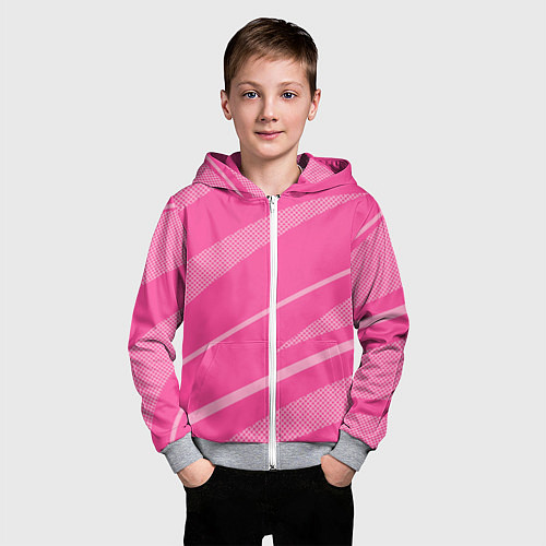 Детская толстовка на молнии Розовый однотонный абстракция с полосой / 3D-Меланж – фото 3