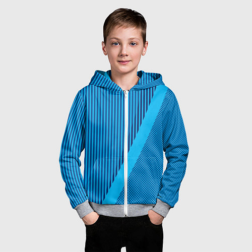 Детская толстовка на молнии Сине-голубой с широкой полосой / 3D-Меланж – фото 3