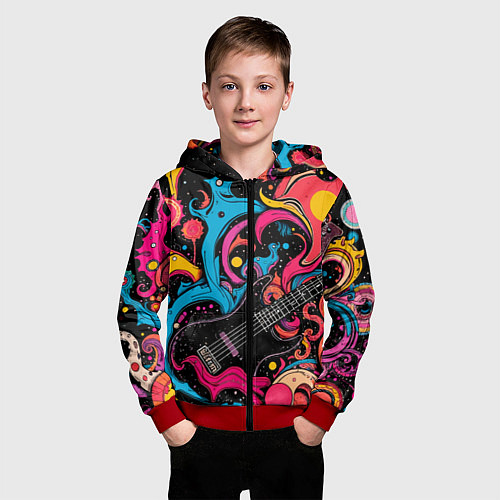 Детская толстовка на молнии Psychedelic abstract guitar / 3D-Красный – фото 3