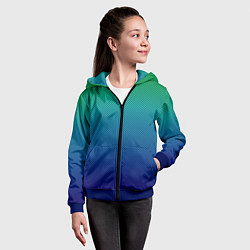 Толстовка на молнии детская Сине-зелёный градиент в чёрный горошек, цвет: 3D-синий — фото 2
