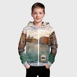 Толстовка на молнии детская Гранд-канал Венеции - городской пейзаж, цвет: 3D-меланж — фото 2