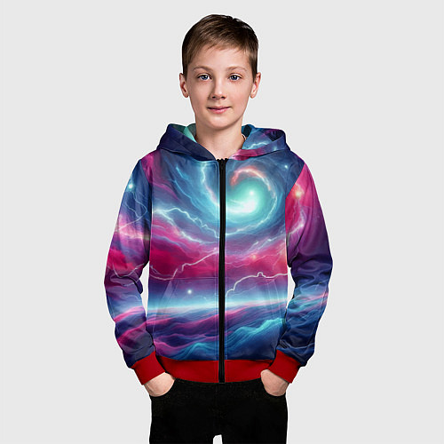 Детская толстовка на молнии Spiral neon galaxy - ai art fantasy / 3D-Красный – фото 3