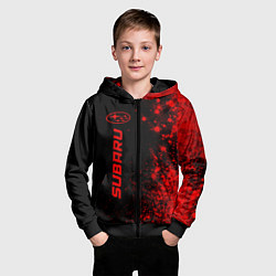 Толстовка на молнии детская Subaru - red gradient по-вертикали, цвет: 3D-черный — фото 2