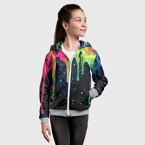 Детская толстовка на молнии Разноцветные потеки краски / 3D-Меланж – фото 4