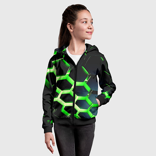 Детская толстовка на молнии Neon Honeycombs / 3D-Черный – фото 4