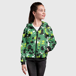 Толстовка на молнии детская Кляксы на зелёном, цвет: 3D-черный — фото 2