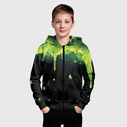Толстовка на молнии детская Зеленая стекающая краска по черному фону, цвет: 3D-черный — фото 2