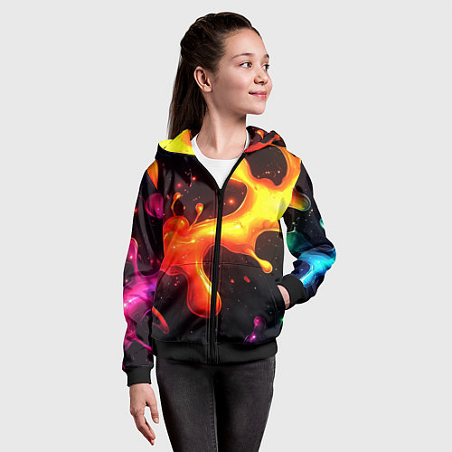 Детская толстовка на молнии Радужные кляксы на черном фоне / 3D-Черный – фото 4
